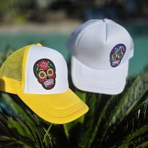BUNDLE OF 2 NEW Colorful Sugar Skull Patch Trucker Hats